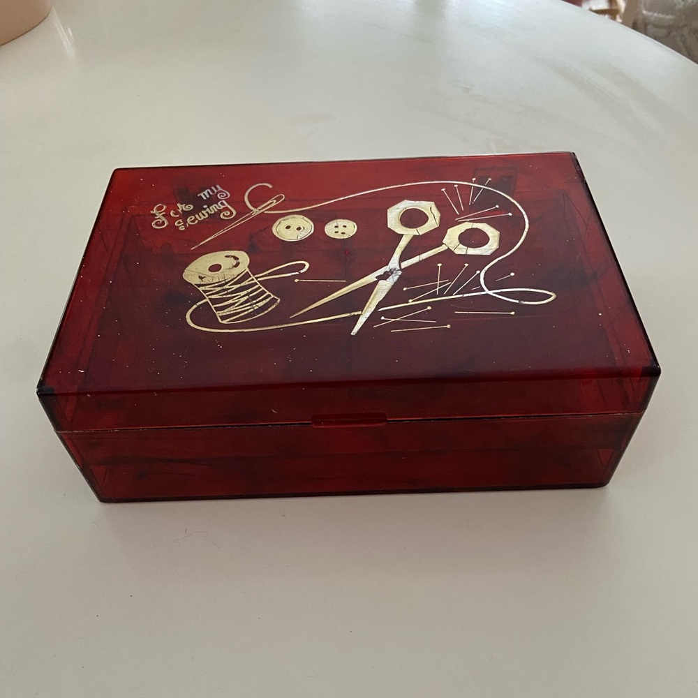 Mid Century Red Sewing Box with Gold Design from Woolworths